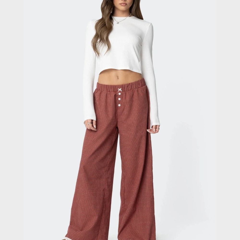 Edikted Red Wide Leg Jumpsuit with High-Waisted Design